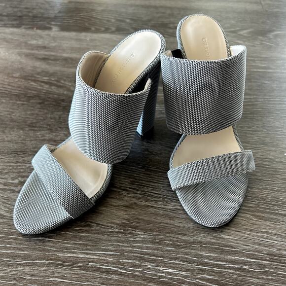 Emerson Fry Block Heel Mules Size US 7 Gray Canvas Double Strap Open Toe Sandals - Picture 3 of 13